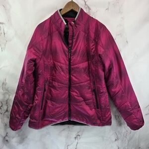 Cabelas Jacket Women XL Pink Black Puffer Primaloft Insulated Synthetic Coat